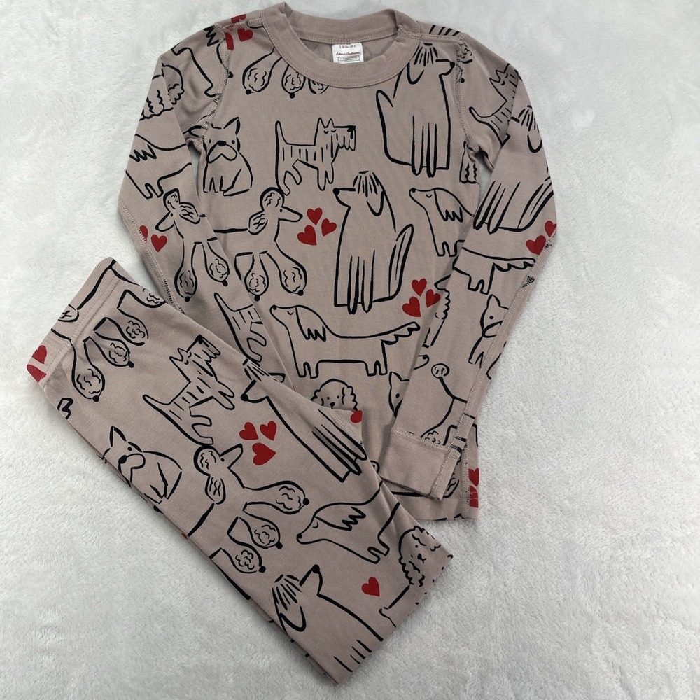 Hanna Andersson Organic Cotton Pajama Set Girls 8 Dogs Hearts